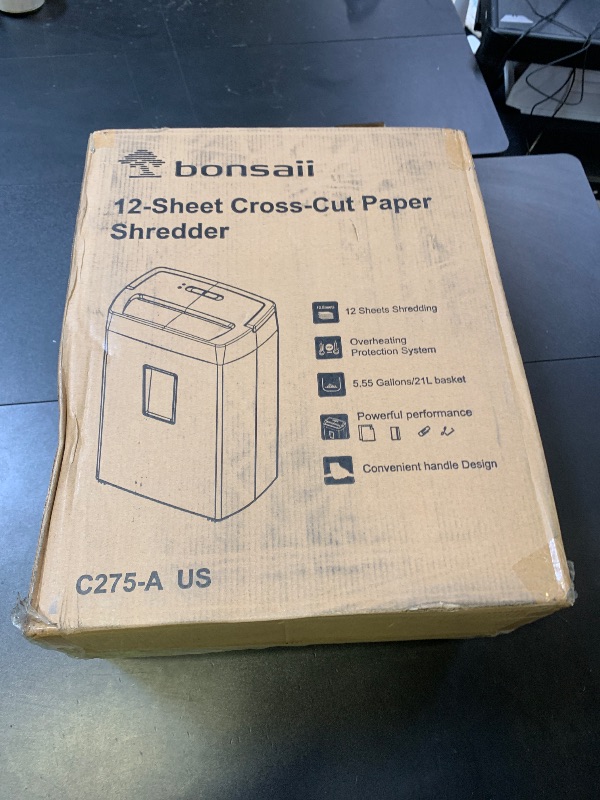 Photo 1 of Bonsaii 12-Sheet Cross Cut Paper Shredder, 5.5 Gal Home Office Heavy Duty Shredder for Paper, Credit Card, Mail, Staples, with Transparent Window, High Security Level P-4 (C275-A)
