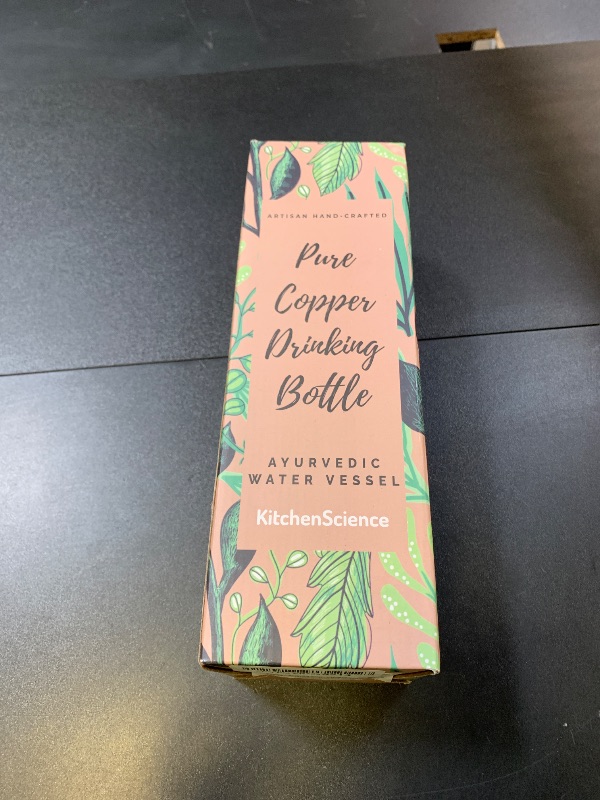 Photo 1 of Kitchen Science Copper Water Bottle (34oz/1000ml) w/a Carrying Canvas Bag | 100% Pure Copper Bottle for Drinking Water | Lab-Tested, Heavy Duty & Leak-Proof | Authentic Ayurvedic Copper Water Bottle