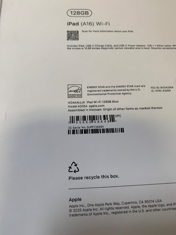 Photo 1 of Apple iPad 11-inch: A16 chip, 11-inch Model, Liquid Retina Display, 128GB, Wi-Fi 6, 12MP Front/12MP Back Camera, Touch ID, All-Day Battery Life — Blue