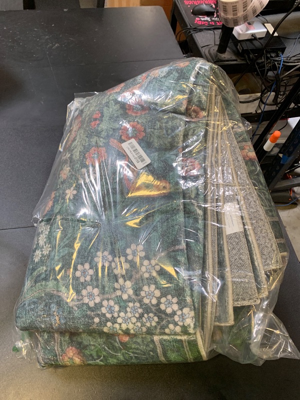 Photo 1 of 6x9 Floral Washable Area Rugs for Living Room, Vintage Boho Large Rug for Bedroom Dining Room? Distressed Botanical Birds Non Slip Low Pile Forest Throw Carpet for Farmhouse Office, Bright Green