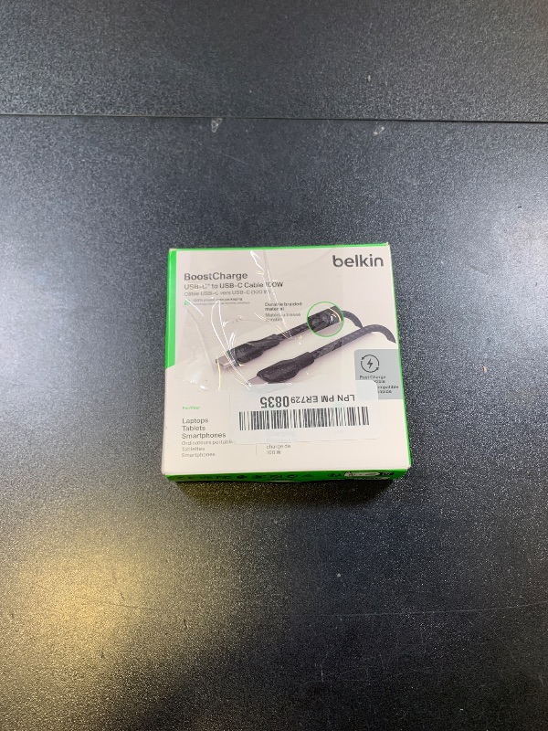 Photo 1 of Belkin USB C to USB C Cable, 6.6ft, 100W - Type C Charger, iPhone Charger Cord, Braided, Flexible for iPhone 16, Galaxy S25, Pixel 9, AirPods, iPad Pro, Tablet, Nintendo Switch 2 & More - Black
