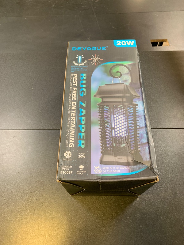 Photo 1 of DEVOGUE Electric Bug Zapper - Electric Blue Violet Attract Insect Light - Modern Stylish Mosquito Fly Killer - Fly Mosquito Control Bug Zapper Outdoor & Home and Kitchen (Black)
