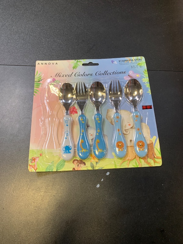 Photo 1 of ANNOVA Kids Silverware 6 Pieces Set Children's Flatware - Stainless Steel Cutlery - 3 x Safe Forks, 3 x Dinner Spoons - Safe Toddler Utensils Without Knives for Lunch Box BPA Free (Blue)