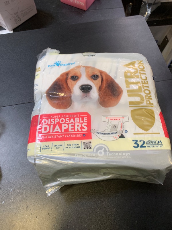 Photo 1 of Paw Inspired 32ct Disposable Dog Diapers | Female Dog Diapers Ultra Protection | Diapers for Dogs in Heat, Excitable Urination, or Incontinence (Medium)