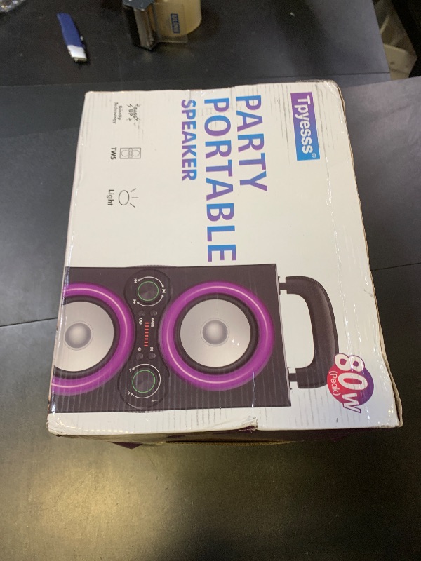 Photo 1 of TPyesss Bluetooth Speakers, 80W(Peak) Wireless TWS Portable Bluetooth Speaker, Beat-Driven Lights, 100dB Loud Stereo Speaker with BassUp, Speakers with Subwoofer for Outdoor, Party, Camping
