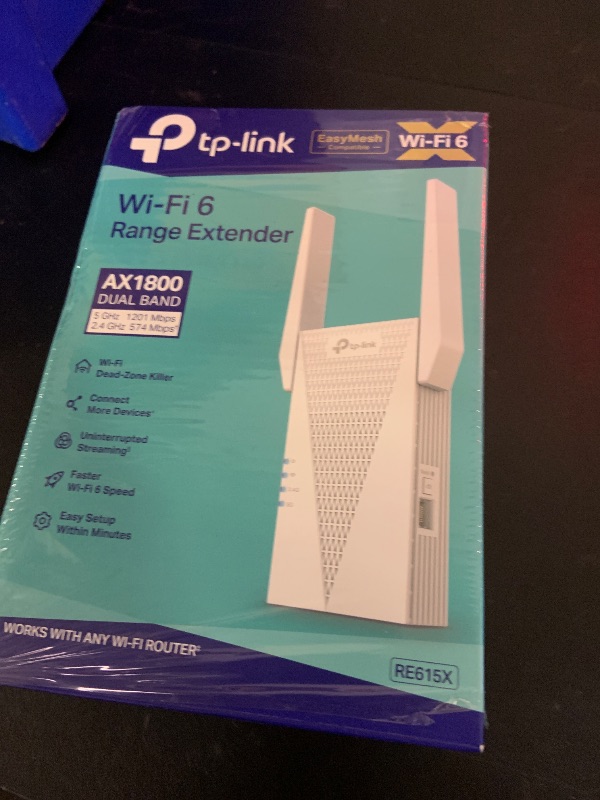 Photo 1 of TP-Link RE615X AX1800 WiFi 6 Range Extender w/Ethernet Port | 1.8G Dual-Band Wireless Repeater Amplifier | Up to 2100 Sq. Ft., 64 Devices | Internet Signal Booster | APP Setup | EasyMesh Compatible