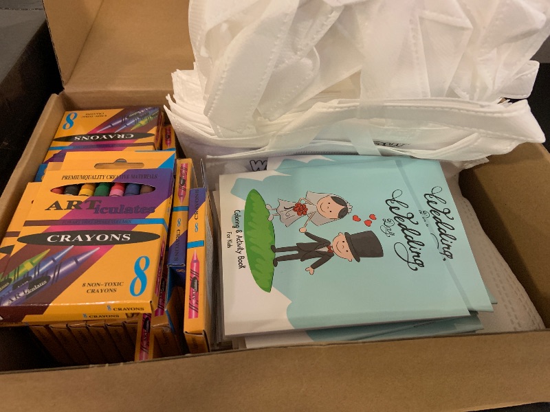 Photo 1 of Tenceur 24 Set Wedding Activities Include Coloring Book, Non Woven Favors Bags and Activity Crayons for Scavenger Hunt Game Reception