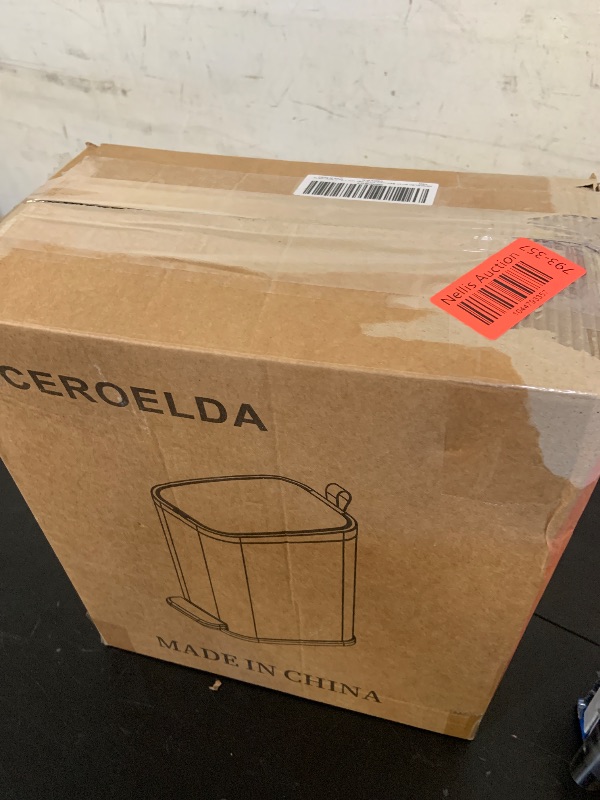 Photo 1 of CEROELDA Small Bathroom Trash Can with Lid Soft Close-5L/1.3 Gal Slim Garbage Can-Metal Step Wastebasket-Rectangle Narrow Waste Bin for Office, Bedroom, Toilet, Live Room-White