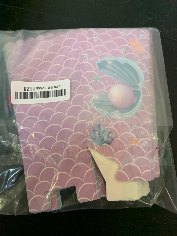 Photo 1 of Gueevin 24 Pcs Mermaid Popcorn Boxes Mermaid Treat Boxes Candy Cookie Holder Container for Summer Birthday Ocean Under the Sea Baby Shower Wedding Party Favors Supplies Decorations