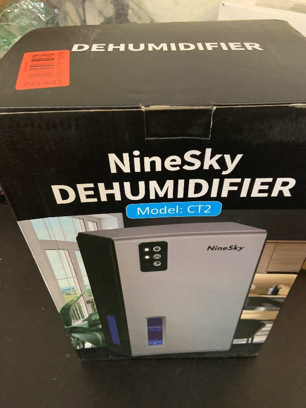 Photo 1 of NineSky Dehumidifier for Home, 95 OZ Water Tank, (1000 sq.ft) Dehumidifiers for Bathroom Bedroom Basement with Auto Shut Off,7 Colors LED Light (Gray)