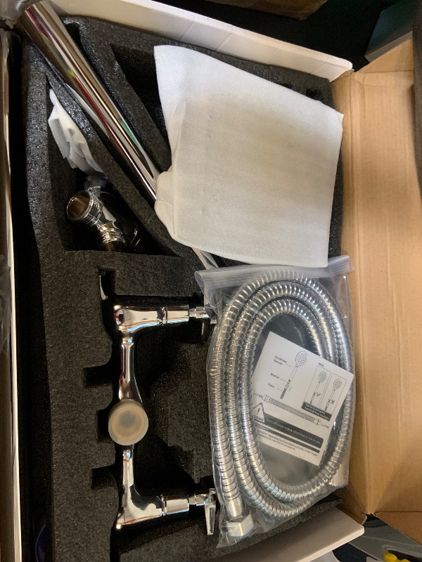Photo 1 of Aolemi Wall Mount Outdoor Shower Kit,Outdoor Shower Fixtures Faucet System with Handheld Spray,Double Handle 6 Inch Center Exposed Shower,with 6" Shower Head Polish Chrome