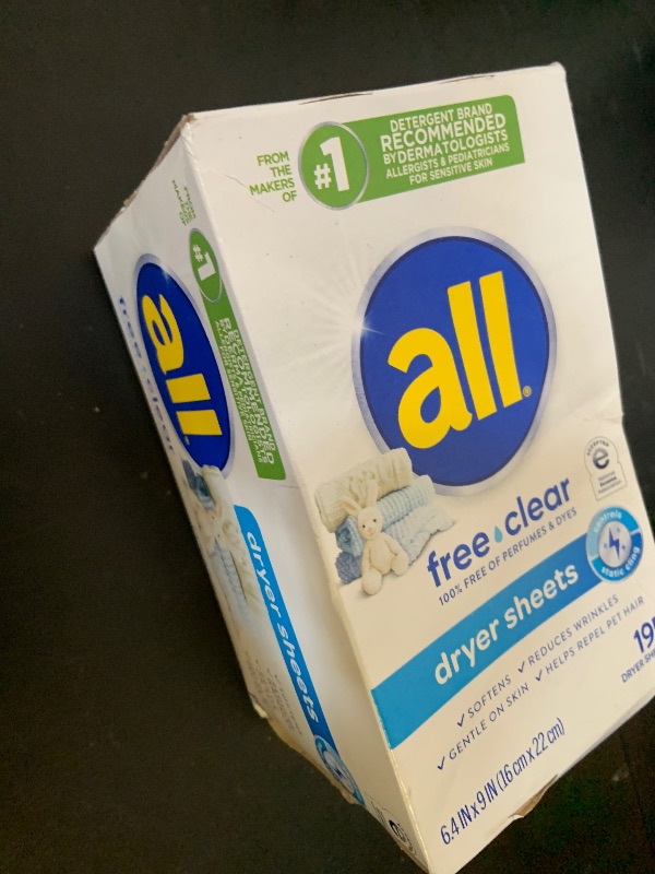 Photo 1 of all Fabric Softener Dryer Sheets for Sensitive Skin, Free Clear, 195 Count