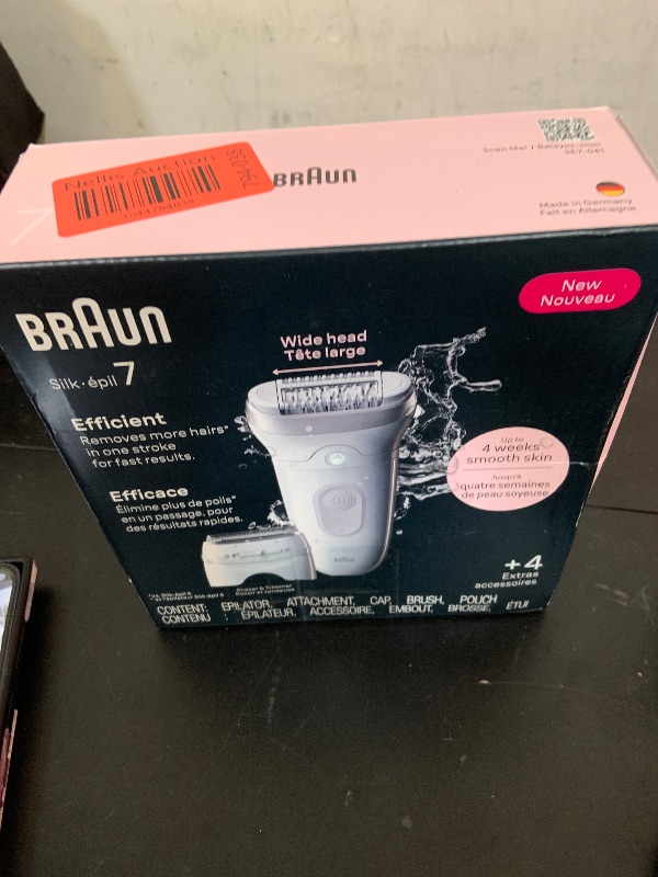 Photo 1 of Braun Epilator Silk-épil 7, Hair Removal Device, Women Shaver & Trimmer, Wet and Dry, Wide Head, Includes Shaver Head and Trimmer Comb, SE7-041, Silver