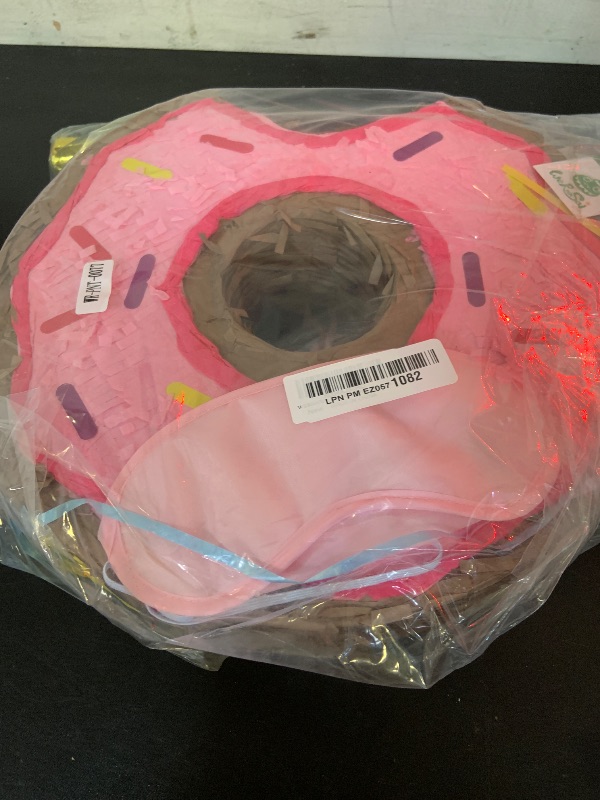 Photo 1 of WERNNSAI Donut Piñata - Pink Donut Pinata with String Birthday Partyn Decorations Piñata with Stick Blindfold for Girls Kids Dount Pull String Pinata Family Games Birthday Party Supplies