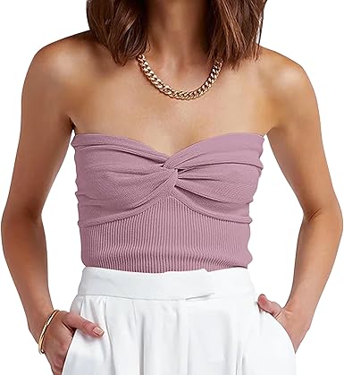 Photo 1 of ANRABESS Tube Top for Women Summer Strapless Bandeau Knit Twist Knot Corset Crop Basic Tank Top 2025 Vacation Outfits Clothes Medium Deep  