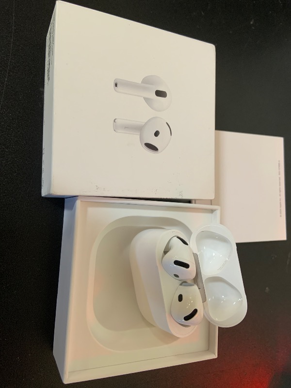 Photo 1 of Apple AirPods 4 Wireless Earbuds, Bluetooth Headphones, Personalized Spatial Audio, Sweat and Water Resistant, USB-C Charging Case, H2 Chip, Up to 30 Hours of Battery Life, Effortless Setup for iPhone 
