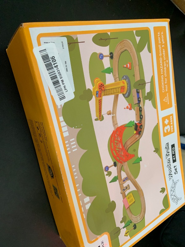 Photo 1 of SainSmart Jr. Wooden Train Set for Toddler, 41pcs Wood Train Track w/Crane Fits Brio, Thomas, Melissa and Doug, Kids Wood Toy Train for Kids Ages 3+