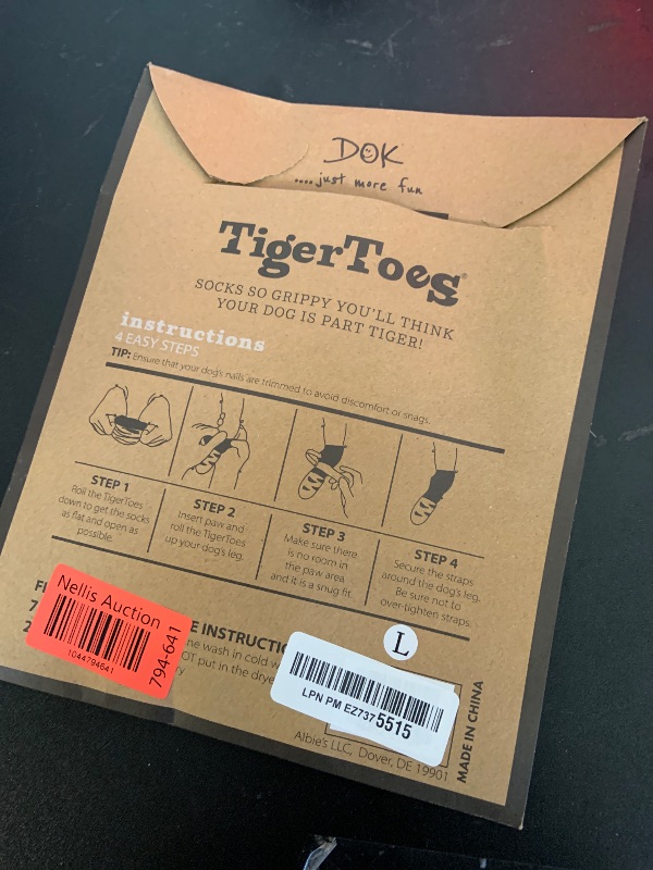 Photo 1 of DOK TigerToes Premium Non-Slip Dog Socks for Hardwood Floors - Extra-Thick Grip That Works Even When Twisted - Prevents Licking, Slipping, and Great for Dog Paw Protection - Size Large