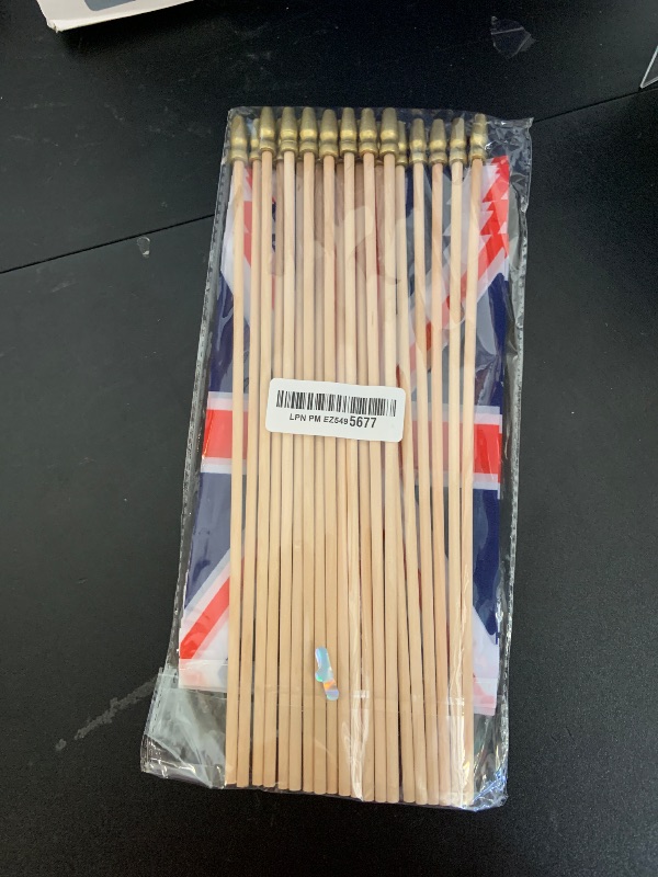 Photo 1 of Pack of 20 Handheld UK Flags 5x8 Inch, Small British Union Jack Flag on Wood Sticks with Gold Spear Top, Mini UK Flags for Parades, British National Day, International Event, and Patriotic Decorations