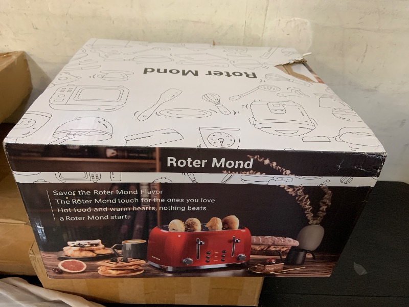 Photo 1 of Roter Mond 4 Slice Toaster Retro Stainless Steel with Bagel Defrost Cancel Function, 6 Browning Settings, Extre Wide Slot and Removable Crumb Tray, Red, ST033