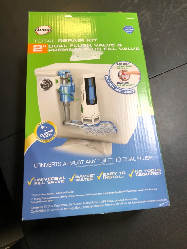 Photo 1 of Danco HYR460 HyrdroRight Water-Saving Toilet Tank Repair Kit with Dual Flush Valve, Includes Dual Push Btton Handle in Chrome