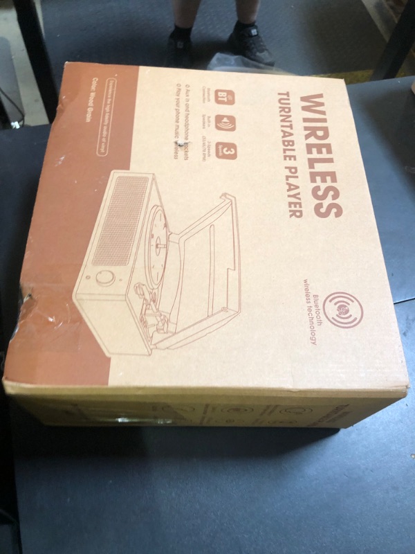 Photo 1 of Record Player for Vinyl with 2 Build-in Speakers LP Vinyl Players Belt-Driven Vintage Turntables 3 Speed 3 Size, Wireless Bluetooth Playback, AUX-in, RCA Out, Headphone, Auto Stop Wood
