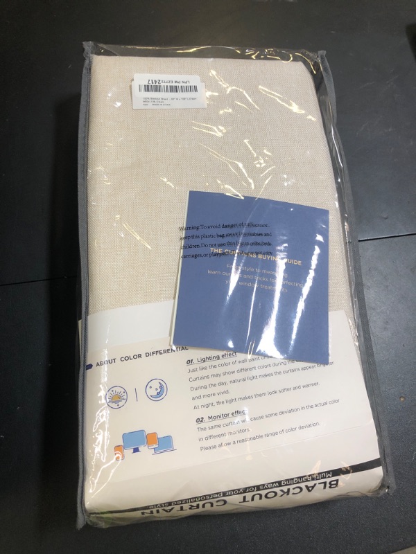 Photo 1 of 100% Blackout Shield Linen Blackout Curtains for Bedroom 108 Inches Long, Back Tab/Rod Pocket Living Room Drapes, Thermal Insulated Blackout Curtains 2 Panels Set, 50" W x 108" L,Cream