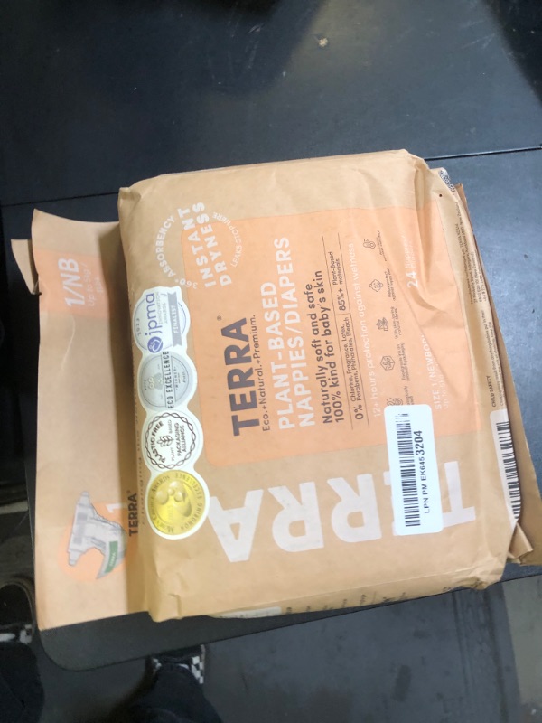 Photo 1 of Terra Size 1 Newborn Diapers: 85% Plant-Based Diapers, Ultra-Soft & Chemical-Free for Sensitive Skin, Superior Absorbency for Day or Nighttime Diapers, Designed for Newborns up to 11 Pounds, 24 Count