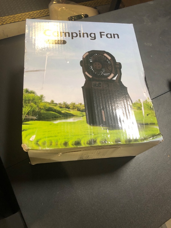 Photo 1 of Portable Misting Fan 42800mAH Rechargeable with Remote Control, 6L Bucket Camping Fan with LED Lights & Stepless Speed Control & Cooling Mist, Portable Handle & Rotate Hook, Timer Function