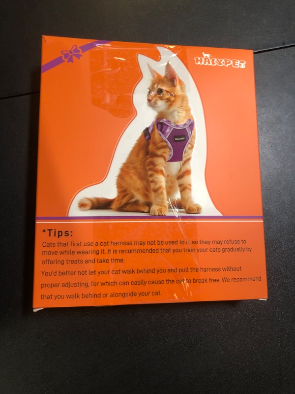 Photo 1 of Halypet Cat Harness and Leash Set [MAX Safety 4th-Gen Upgrade] Escape Proof Adjustable Cat Leash Comfortable Soft Vest Easy to Wear Kitten Harness with Reflective Strip for Cats Walking, XS Purple