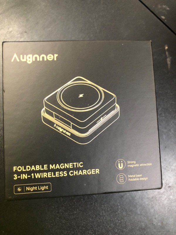 Photo 1 of ?2025 Upgraded?Wireless Charger 3 in 1, Foldable Wireless Charging Station with Night Light for Apple MagSafe Charger, Travel Magnetic Charger Stand, Nightstand Fast 15W Charging Station (20W Adapter)