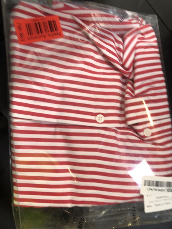 Photo 1 of Red Button Down Shirt Women Striped Button Down Shirt Short Sleeve Dress Shirt V Neck Collar Fit Spring and Summer Boho Blouse Lightweight Casual Daily Life Soft Comfortable Tops Tunic Red Stripe XL