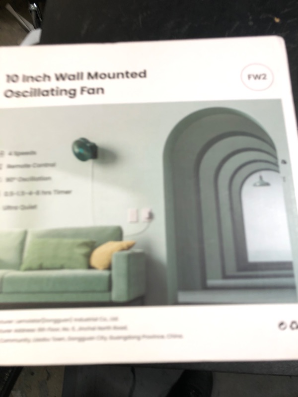 Photo 1 of 10 Inch Oscillating Wall Mount Small Fan with Remote Control and Timer, 4 Speeds, Included Adapter, 60°Adjustable Tilt, High Velocity, 1.8m Cord, Quiet, for RV Bedroom Kitchen Gym, Garage
