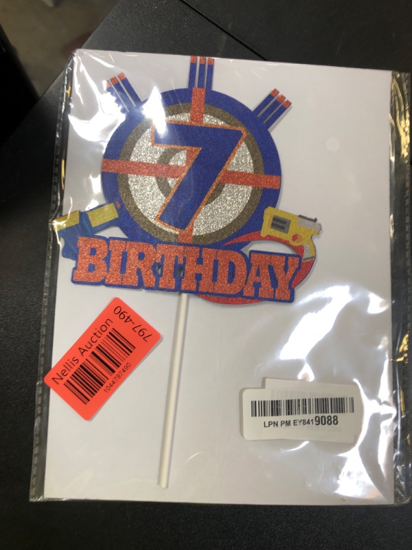 Photo 1 of Target Cake Topper Pick for Boys Girls 7th Birthday Dart Bullet War Theme Party Decoration Supplies Gun Shooting Crosshairs Glitter Cake Decor for Cheer to 7 Years Old