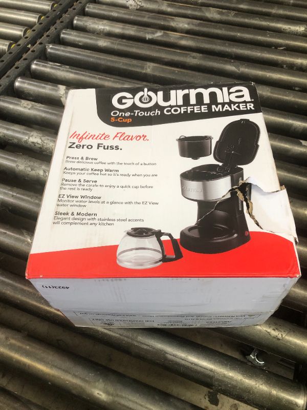 Photo 1 of Gourmia 5-Cup One-Touch Drip Coffee Maker, Compact Countertop Coffee Machine with Auto Keep-Warm, Pause & Serve, Removable Filter Basket, Water-Level Indicator, Glass Carafe GCM3510