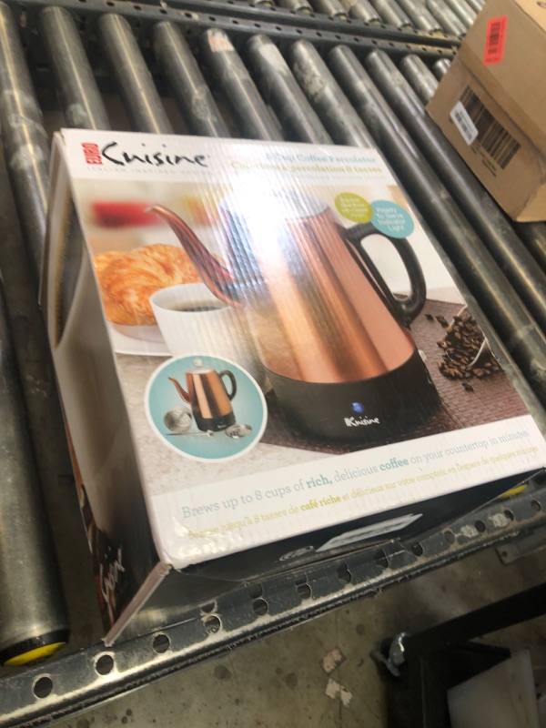 Photo 1 of Euro Cuisine PER08 Stainless Steel Electric Coffee Percolator, 8 Cup, Polished Copper Finish, Dripless Gooseneck Spout, Clear Glass Knob, Brewing Indication, Keep-Warm Function, Detachable Cord