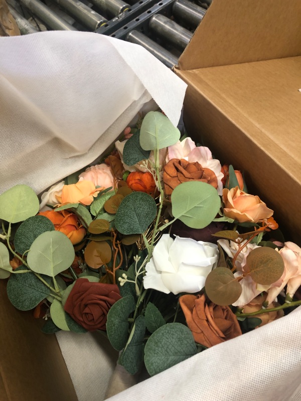 Photo 1 of Ling's Moment Terracotta Wedding Bouquets for Bride, Burnt Orange Bridal Bouquets for Bride, 15 Inch Free Form Artificial Wedding Flower Bouquet