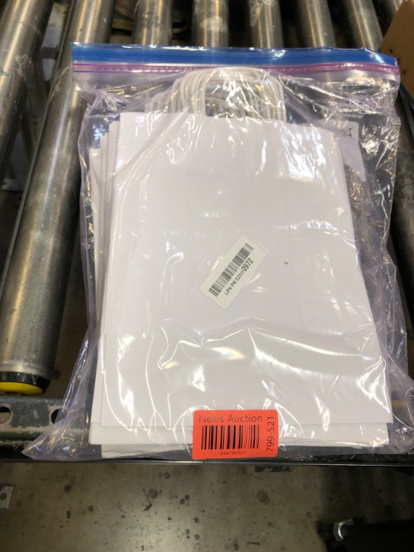 Photo 1 of Qutuus White Paper Gift Bags with Handles Bulk 25 pcs 8x4.5x10 Medium White Paper Bags for Gifts, Valentines, Shopping, Retail