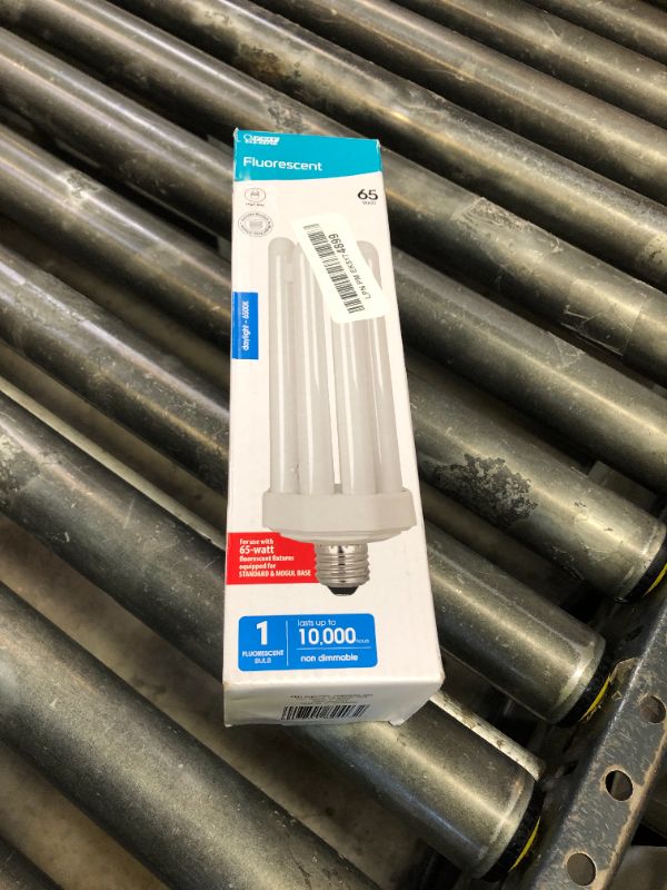 Photo 1 of Feit Electric CFL Quad Tube Light Bulb, 300W Equivalent, E26 Base with Mogul Base Adapter, 65-Watt CFL Light Bulb for Residential & Commercial Use, 6500K Daylight, 10,000-Hour Lifespan, PLF65/65/G2