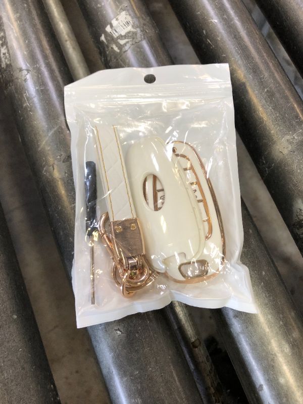 Photo 1 of for Hyundai Sonata Key Fob Cover and Leather Keychain - TPU Key Case for Hyundai Santa Fe, Tucson, Ioniq 5, Palisade - 2019-2023 Keyfob Cover Compatible with TQ8-F08-4F27 - White and Gold