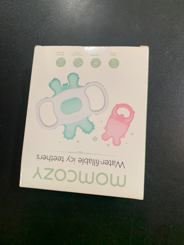 Photo 1 of Momcozy Baby Teether Toys, Water Fillable Silicone Cold Baby Teething Toys Chill Teether, Baby Water Teether for Teething Relief 0-12 Months, Green and Pink 2 Pcs