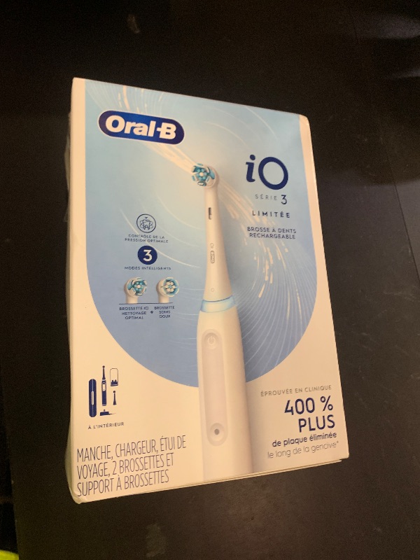 Photo 1 of Oral-B iO Deep Clean Rechargeable Electric Powered Toothbrush, White with iO Series 3 Limited, 2 Brush Heads and Travel Case - Pressure Sensor to Protect Gums - 3 Cleaning Settings - 2 Minute Timer