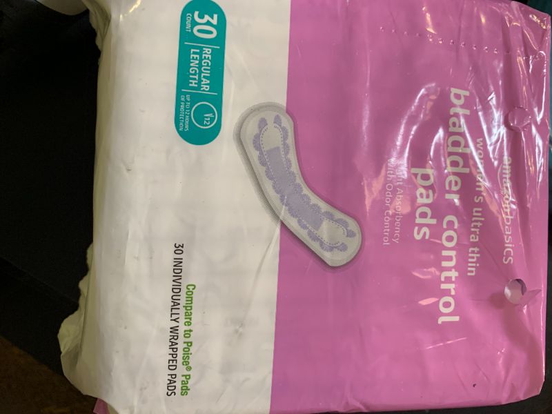 Photo 1 of Amazon Basics Women's Incontinence Pads, Bladder Control & Postpartum, Light Absorbency, Unscented, 30 Count, (1 Pack of 30)