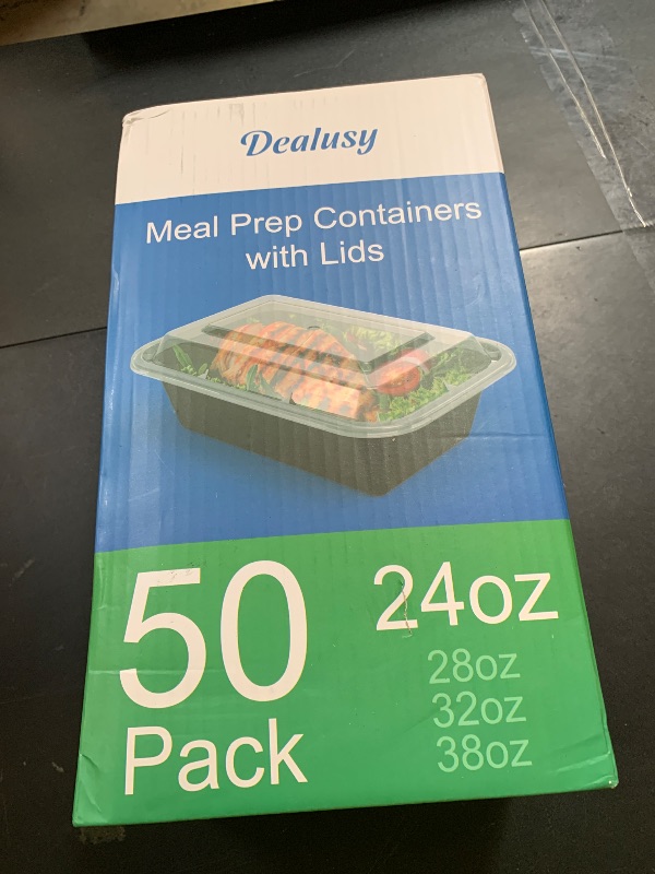 Photo 1 of Dealusy 50 Pack (100-Piece) 24 oz Meal Prep Containers Reusable with Lids, Sturdy Leakproof & Food Safe, Microwave, Freezer, Dishwasher Safe Prep Containers, To Go Take Out Plastic Food Storage