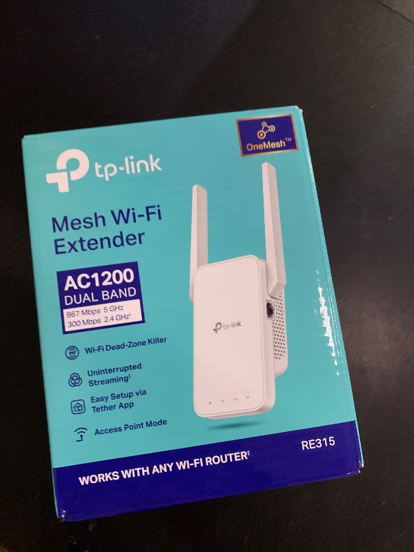 Photo 1 of TP-Link AC1200 WiFi Extender, 2025 Wirecutter Best WiFi Extender, 1.2Gbps Home Signal Booster, Dual Band 5GHz/2.4GHz, Up to 1600 Sq.ft and 32 Devices, EasyMesh Compatible, One Ethernet Port (RE315)