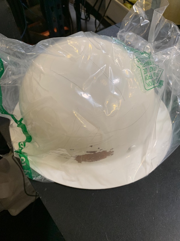 Photo 1 of MSA 475408 Skullgard Full-Brim Hard Hat with Fas-Trac III Ratchet Suspension | Non-slotted Hat, Made of Phenolic Resin, Radiant Heat Loads up to 350F - Standard Size in White