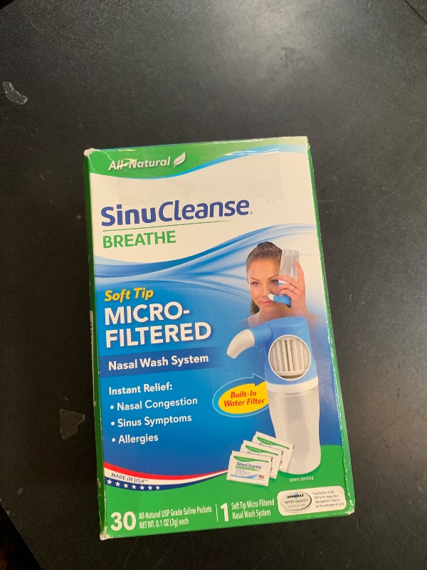 Photo 1 of SinuCleanse Soft Tip Micro-Filtered Nasal Wash System, Relieves Nasal Congestion Due to Cold & Flu, Dry Air, Allergies, 30 All-Natural Saline Packets, Made in USA