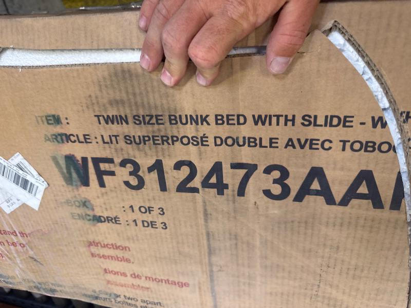 Photo 1 of IMCOMPLETE SET -- Model - wf312473ak - TWin Size Bunk Bed with Slide , Color White. BOX 1 of 3. 