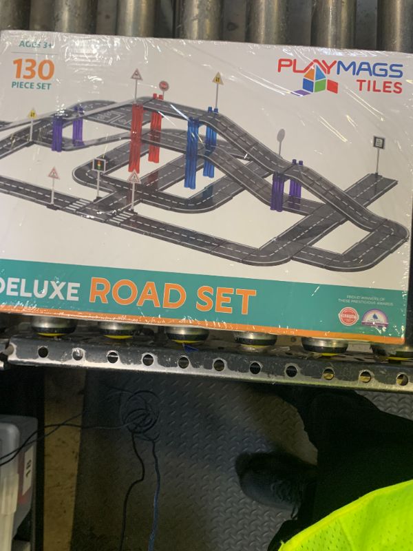 Photo 1 of Playmags Magnetic Tiles Road Set for Kids - 130-Pieces Magnet Building Blocks Toy - Durable Creative STEM Learning Toys with Curved & Straight Car Race Track for Kids Ages 3+