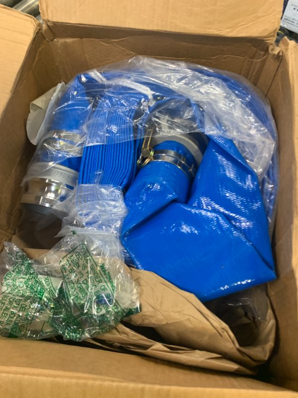 Photo 1 of 3" x 50' Blue PVC Backwash Hose for Swimming Pools, Heavy Duty Discharge Hose Reinforced Pool Drain Hose with Aluminum Camlock C and E Fittings